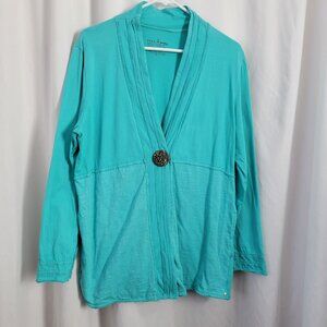 Neon Buddha Jacket Blazer Top Turquoise Button Cardigan XL Artsy BOHO Lagenlook
